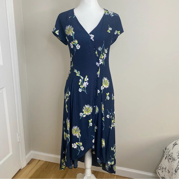 Free People Lost In You Navy Blue Midi  Floral Navy Button Short Sleeve … - Picture 3 of 13